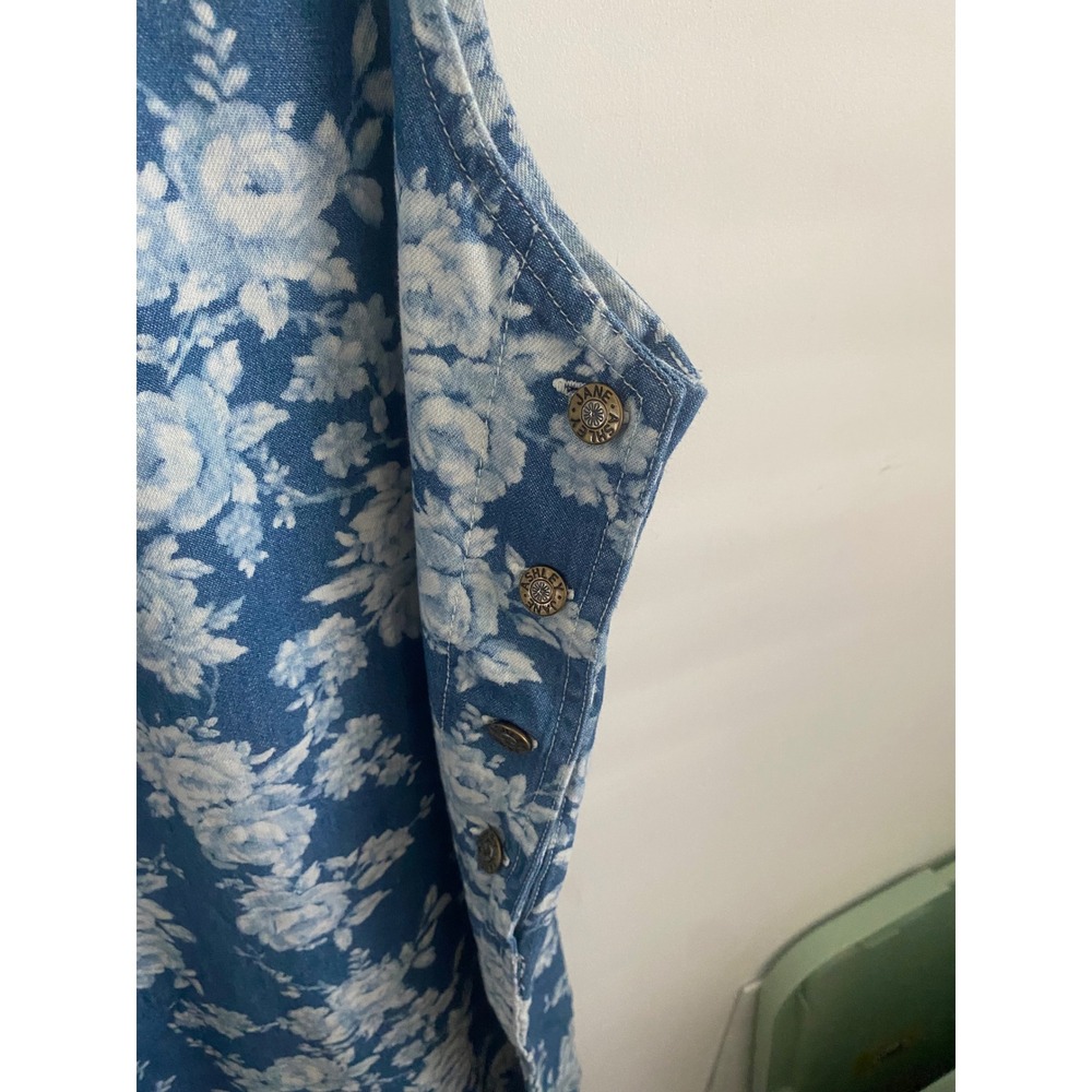 Blue Floral Cotton Denim Sleeveless Jumper Dress Plus Size 2X - Picture 6 of 8